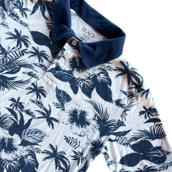 Children’s Place  Boys Navy Blue White Tropical Print Short Sleeve Polo Shirt XL - Picture 3 of 5